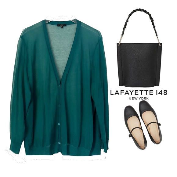 LAFAYETTE 148 NEW YORK PLUS SIZE GREEN SHEER BUTTON FRONT
CARDIGAN SZ 2X
